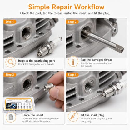 M12x1.25 Spark Plug Thread Repair Kit, 11‑Piece Tap & Inserts Set - color: M12x1.25