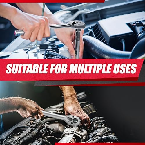 EACELIY 69pcs 1/4”&3/8"" Drive Impact Socket Set,Drive Master Socket Set,SAE/Metric, Deep & Shallow with Drive Head Ratchet,Drive Spark Plug Socket,Extension bar (3” & 6”),6 Point,CR-V Steel, Mirror - size: 69PCS 1/4&3/8inch