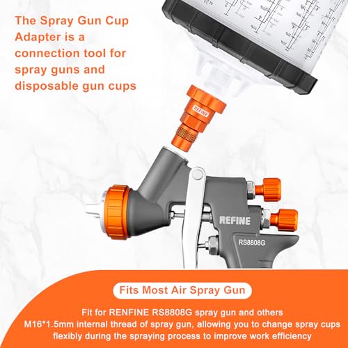 REFINE 650ml Universal Disposable Paint Sprayer Mixing Cups kit and M16*1.5mm External Thread Spray Gun Cup Adapter fit RS8808G Spray Gun or Other M16*1.5mm Internal Thread of Spray Guns