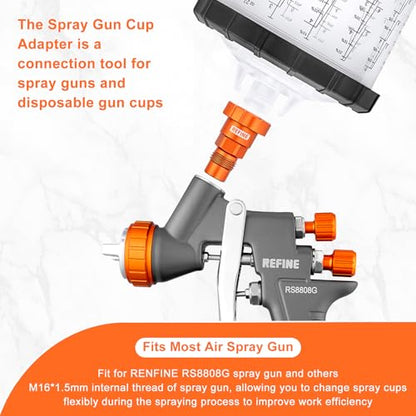 REFINE 650ml Universal Disposable Paint Sprayer Mixing Cups kit and M16*1.5mm External Thread Spray Gun Cup Adapter fit RS8808G Spray Gun or Other M16*1.5mm Internal Thread of Spray Guns