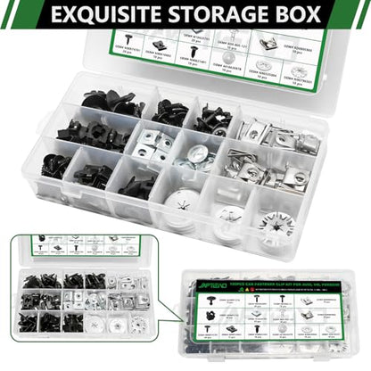 180pcs 14 Sizes Car Fastener Screw Nut Clip Assortment Kit