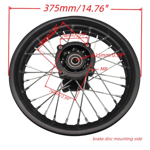 Beeking 1.85x14” Wheel Rim Rear fits tire 90/100-14) for Dirt Bike 15mm axle Rear Wheel Rim Fits 90cc-150cc dirt bike TTR SSR CRF Apollo.