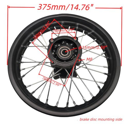 Beeking 1.85x14” Wheel Rim Rear fits tire 90/100-14) for Dirt Bike 15mm axle Rear Wheel Rim Fits 90cc-150cc dirt bike TTR SSR CRF Apollo.