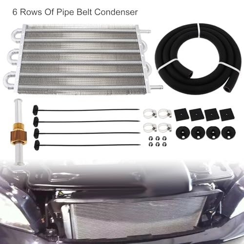 5/16" Transmission Oil Cooler Kit, Universal Aluminium alloy 6 Pass Tube and Fin Oil Cooler Kit with Hose Mounting Kit