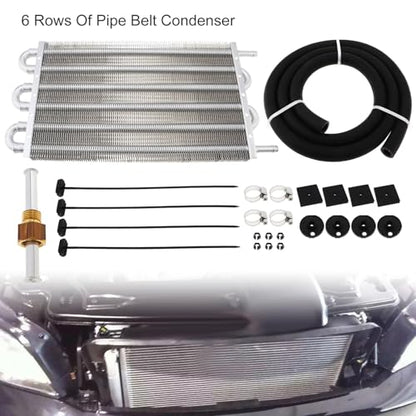 5/16" Transmission Oil Cooler Kit, Universal Aluminium alloy 6 Pass Tube and Fin Oil Cooler Kit with Hose Mounting Kit
