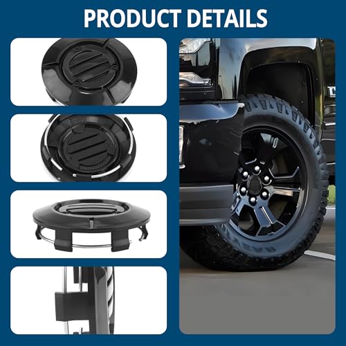 RTrhinoTuning 4PCS 3.25in Black Wheel Center Caps 83mm Compatible with Suburban Silverado Tahoe 18" to 22" Rim OD: 3.27"(83 mm) ID: 3"(76 mm) Black Hub Caps - color: Black