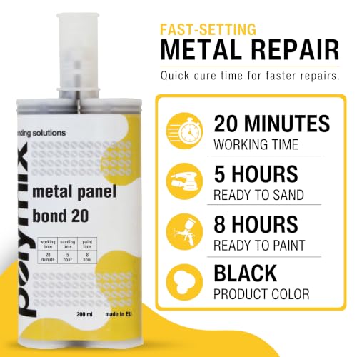 Polymix Panel Bond 20 Adhesive Kit – 3 x 200ml Cartridges, 6 Mixing Tips & 200ml Dispensing Gun – Auto Body Panel Adhesive, Fast Cure Structural Bonding Solution