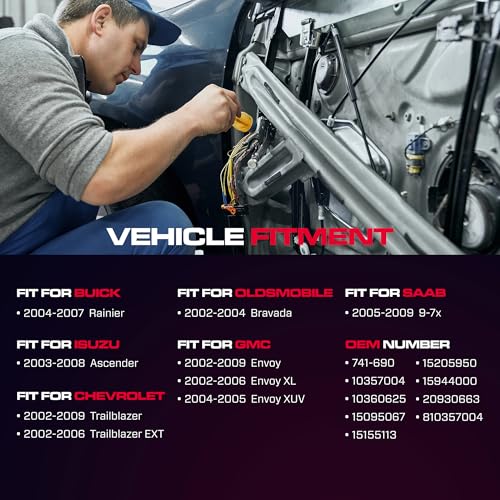 Front Driver Side Power Window Regulator with Motor (2 Pins) Fit for 2004-2007 Buick Rainier, 2002-2009 Chevrolet Trailblazer, GMC Envoy, Isuzu Saab Oldsmobile Bravada, 741-690 - size: Front Driver (LH)