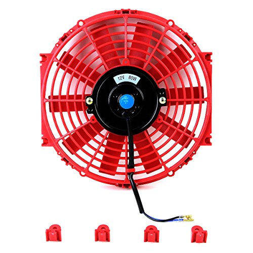 Auto Dynasty 10" Universal 12V Electric Radiator Cooling Fan Kit, Red - color: Red, size: 10 Inch Diameter