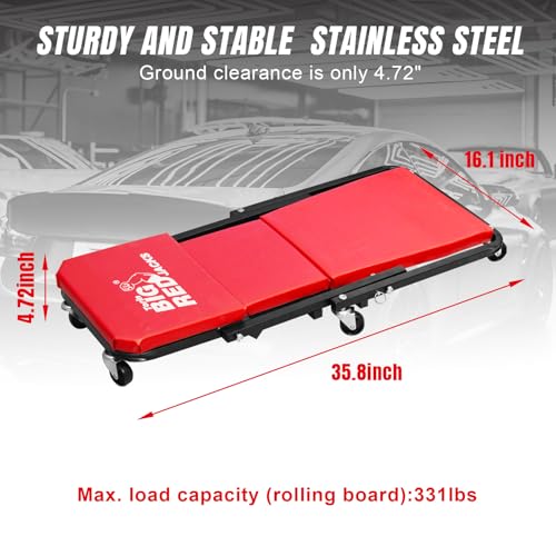 Big RED ATR6036ZER 36" Foldable Z-Creeper Seat: 2-in-1 Garage Shop Creeper for Auto Repair with 6 Wheels, 300 Lbs. Capacity - Red - style: Foldable Z-Creeper