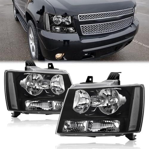 APSVE Headlight Assembly for 2007-2014 Chevy Tahoe Suburban 1500 2500 - color: Black,Chrome