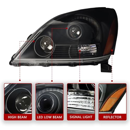 LED Headlights Assembly for 2003-2009 Lexus GX470, Projector Headlamp with Black Housing, Direct Replacement OEM Style w/o Sport Package, Driver Side - size: Left