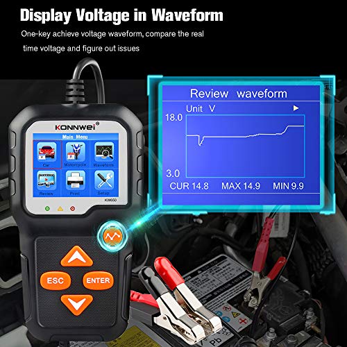KONNWEI KW650 6V 12V Car Battery Tester, 100-2000 CCA Battery Load Tester Automotive Battery and Alternator Tester for Vehicles/Marine/Motorcycle/Lawn Mover