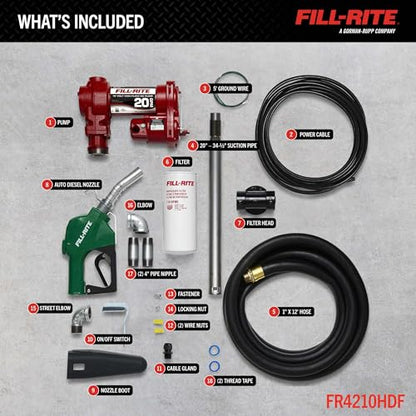 Fill-Rite FR4210HDF 12V 20 GPM Fuel Transfer Pump with Discharge Hose, Automatic Nozzle, Filter Kit, Suction Pipe - style: Filter Package