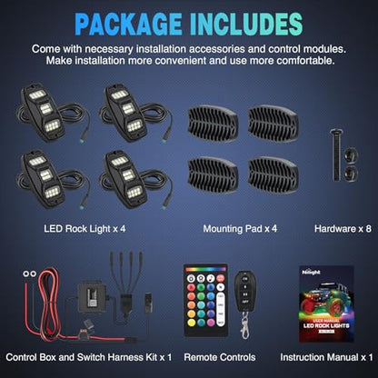 Nilight RGBW LED Rock Lights Kit 4 Pods 22 LEDs Wide Angle Lighting - color: RGBW 22LED, size: 4 Pods