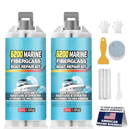 Tylove 5200 Marine Fiberglass Repair Kit, Marine Gel Coating Repair Kit, Epoxy Resin Filler, for Repairing Holes, Gaps, and deep Cracks, Suitable for Enamel, Fiberglass, Acrylic, and Ceramic - color: white 2PCS