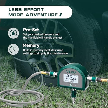 4 Tire Inflation System, Auto Shut Off 4 Way Tire Inflation & Deflation Hose Kit with Preset Memory & Digital Display，Works with Your Air Compressor for Trucks, SUVs, RVs - style: Tire Deflation Inflation Controller+Hose