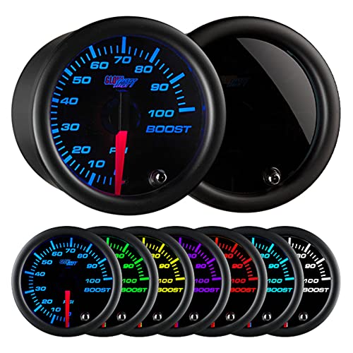 GlowShift Tinted 7 Color 100 PSI Diesel Boost Gauge Kit, 2-1/16" 52mm
