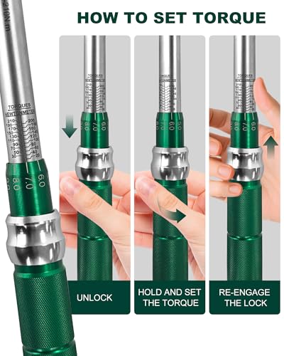 1/2" Drive 1Pc Click Torque Wrench Set, 14.75-154.8 ft.lb / 20-210Nm - size: 1/2″ 1PC