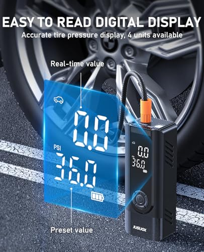 JUSUOX Tire Inflator Portable Air Compressor, 150 PSI Dual Power - color: Black