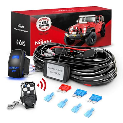 Nilight 16AWG Remote Wiring Harness Wireless Strobe 5Pin Switch 2Leads - color: 16AWG-2 Lead Remote +Flash+ 5PIN Switch