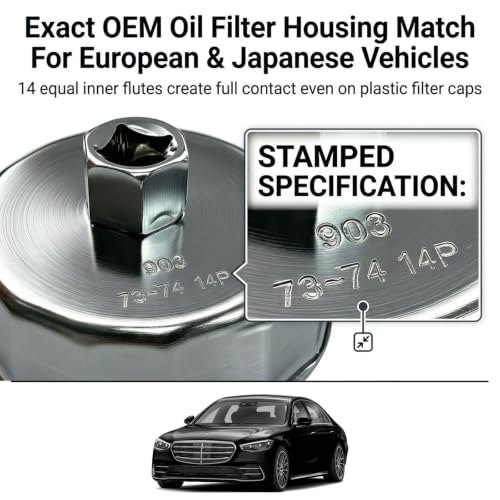 74mm 14 Flute Oil Filter Cap Wrench Socket, Heavy Duty Aluminum Removal Tool Compatible with Mercedes Benz Audi VW Porsche Sprinter Mazda, Automotive Marine Engine Maintenance Accessory