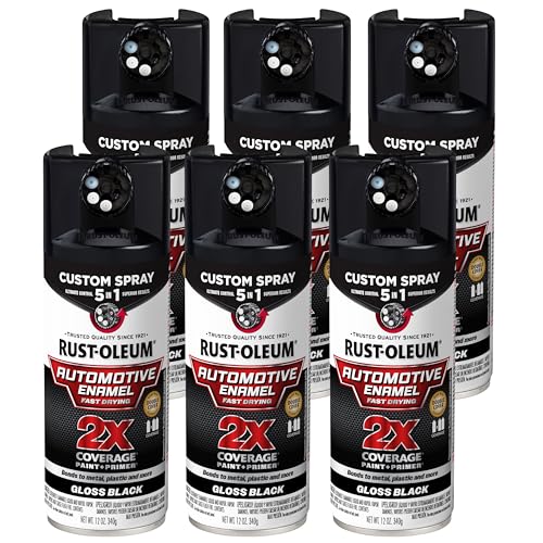 Rust-Oleum 2X Automotive Enamel 5-in-1 Spray Paint, Gloss Black - color: Gloss Black, size: 12 Ounce (Pack of 6)
