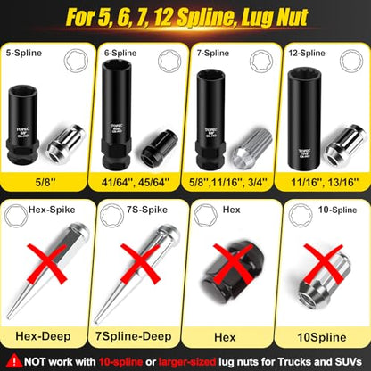 Topec 8Pcs Spline Lug Nut Socket Set | 5, 6, 7, 12 Spline Locking Lug Nut Key, Universal Wheel Lock Removal Kit, Wheel Lock key Set for Car, CR-MO Steel (Not for Hex, Deep, Large-Size, and 10-Spline) - size: 8 piece