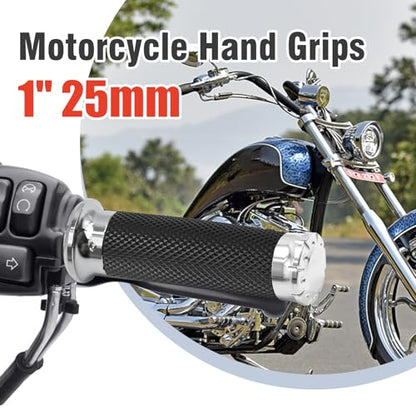 1 Inch Motorcycle Grips Handlebar Grips Cable Throttle, Chrome Motorcycle Grips Replaccement for Harley Davidson Sportster Touring Dyna Softail Street Glide 883 1200