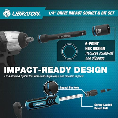LIBRATON 71PCS 1/4 Impact Socket Set, SAE &Metric, Complete Socket &Bit Set - size: 1/4"