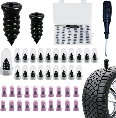 Tire Plug Kit with Screw Type Rubber Nails - 40PCS Screw-In Tire Repair Kit for Car, Truck, Motorcycle - Heavy Duty Tire Plugs for Puncture Repair, Sidewall & Tread Damage - Emergency Flat Tire Fix