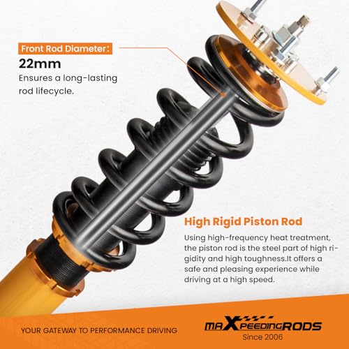 maXpeedingrods Coilovers for Dodge Challenger 2008-2010, for Dodge Charger SRT8 2006-2010, 24 Levels Damper Adjustable Coilovers Suspension Kit, Height Adjustable Lowering Kit, Gold