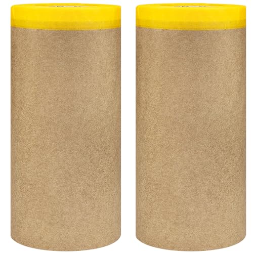 12" x50ft 2Pcs Orange Pre-Taped Masking Paper with Adhesive Tape - color: Orange