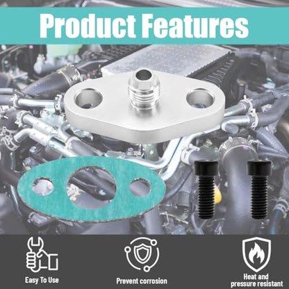 AN4 Oil Drain Flange, Aluminum Alloy Vehicle Turbo Oil Return Drain Flange Adapter with Gasket & Bolts, Leak Proof Automotive Replacement Accessories, Compatible with T3 GT42 T04 - size: AN4