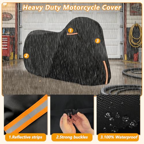 Full Enclosed Motorcycle Cover with Reflective Strips,87" W x 33" D x 50" H - size: 87"W x 33"D x 50"H