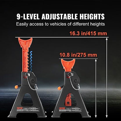VEVOR Jack Stands, 3 Ton (6,000 lbs) Capacity Car Jack Stands Double Locking, 10.8-16.3 inch Adjustable Height, for Lifting SUV, Pickup Truck, Car and UTV/ATV, Red, 1 Pair - style: 3T 2-Locking