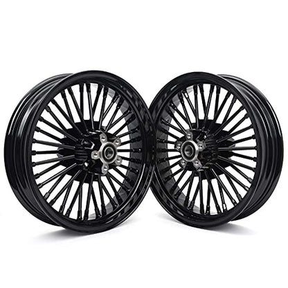 TOFR 16x3.5 16x3.5 Fat Spoke Black Wheels For Harley Touring Baggers 84-08 - color: Gloss Black, size: Front:16x3.5 Rear:16x3.5