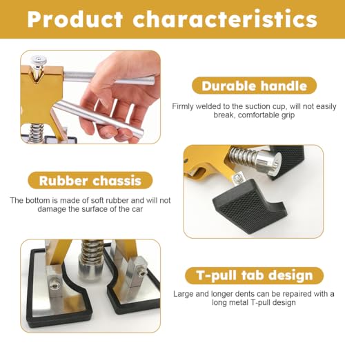 Auto Body Repair Kit Car Dent Puller with 18pcs Pull Tabs, Universal T Bar Paintless Dent Remover Tool Lifter for Auto Hail Damage Repair & Other Metal Surface