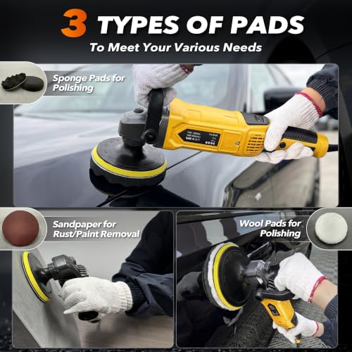 Buffer Polisher, 1600W Rotary Car Buffer, 6 Inch/7 Inch, Yellow - color: Yellow