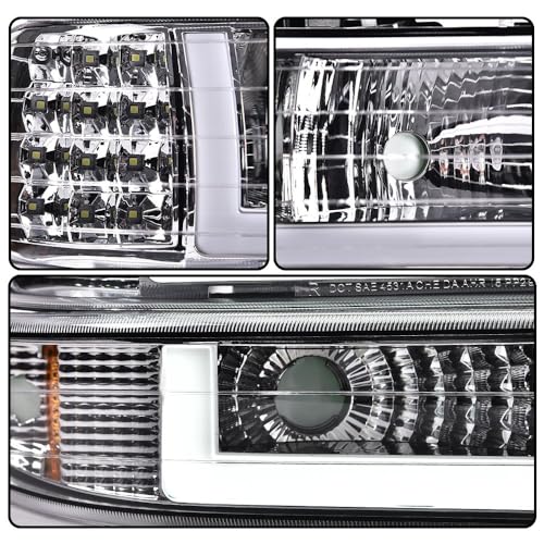 G-PLUS LED DRL Headlights Assembly Fit 1999-2002 Chevy Silverado - size: [LED Chrome] 1999-2002 Silverado