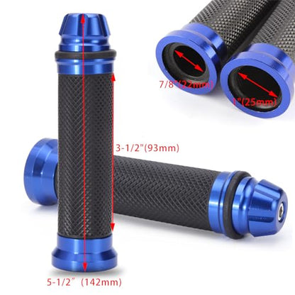 Universal 7/8" 22mm Motorcycle Handlebar Grips - Gel Rubber Compatible with Chopper, Cruiser, Street, Dirt Bike - color: Blue