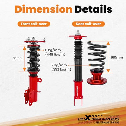 maXpeedingrods Coilovers for Nissan Altima Sedan L32 2007-2012, Altima Coupe D32 2008-2013, for Nissan Maxima Sedan A35 2009-2014, Height Adjustable Coilover Suspension Lowering Kit Red