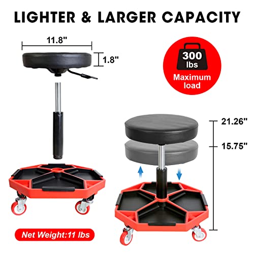Big RED ATRXF8308R Torin Heavy Duty Pneumatic Garage Rolling Stool/Creeper Seat with Removable Plastic Tray, 300 lb Capacity, Black/Red - style: 8308