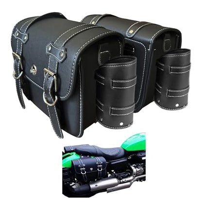 Faux Leather Motorcycle Saddlebags with Lock & Water Bottle Bag - size: Small With Cup Bag