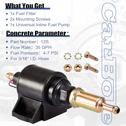 CarBole 4-7 PSI Electric Fuel Pump, Low Pressure 12V Inline Universal Diesel Gasoline Pump Compatible for Carburetors Trucks Boats Generator Engine Cars - size: 12V 4-7 PSI Gasoline Pump