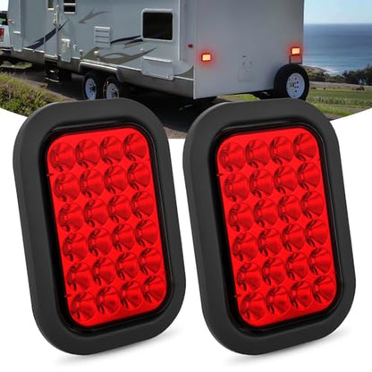 Nilight 5" X 3" Rectangular Trailer Tail Light 2 PCS Red 24 LED - color: 2Pcs Red 24Led Lights 5x3Inch