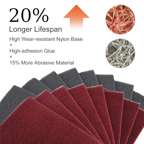6" x 9" Gray & Maroon General Purpose Scuff Pads, 14 Pack Automotive Scratch Brite Pads for Sanding, Paint Prep, Restoration Tear-Resistant, Durable Non-Woven Abrasive Pads