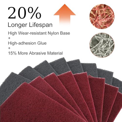 6" x 9" Gray & Maroon General Purpose Scuff Pads, 14 Pack Automotive Scratch Brite Pads for Sanding, Paint Prep, Restoration Tear-Resistant, Durable Non-Woven Abrasive Pads