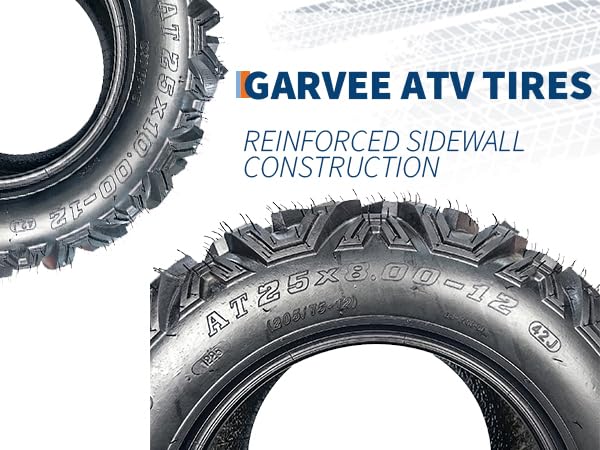 Garvee Set of 4 AT25X8-12 & AT25X10-12 6PR ATV UTV Tires - size: AT25X8-12＆AT25X10-12, style: Pattern A