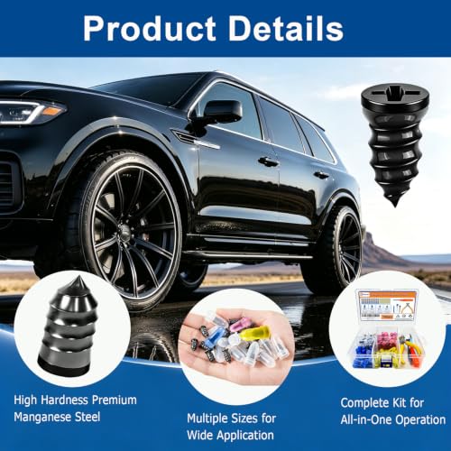 100pcs Tire Repair Rubber Nails Kit With 4 Sizes, Fast Tire Repair Tools, Vacuum Tire Repair Rubber Nail, Spiral Tire Screw Plugs, Tire Repair Kit, Suitable For Cars, Motorcycles, Bicycles And Jeeps